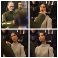 Tarkin reaches for the Princess, placing his hand under chin as if he was admiring her. TARKIN: "You don't know how hard I found it signing the order to terminate your life.” Disgusted by his touch, the Princess pulls herself free of his touch. LEIA: "I surprised you had the courage to take the responsibility yourself!” #starwars #anhwt #toyshelf